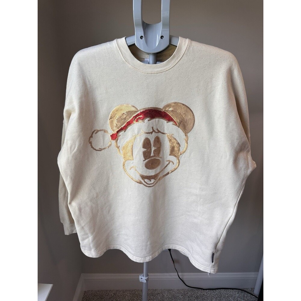 Walt Disney World Christmas Sequin Santa Mickey Spirit Jersey Gold Glitter Large - Picture 3 of 12
